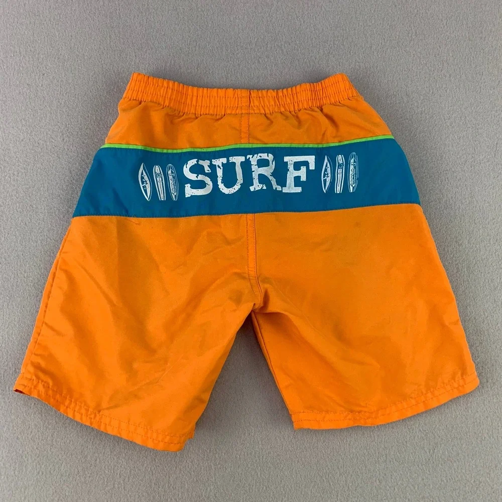 Vintage 90s Buster Brown Board Shorts Boys 4 Orange Blue Surf Swim Trunks Beach